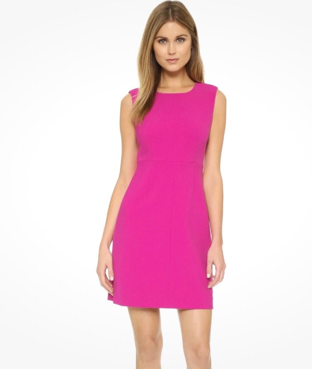 Diane Von Furstenberg Women Carrie Crewneck Sheath Dress Hot Orchid Pink Size 12